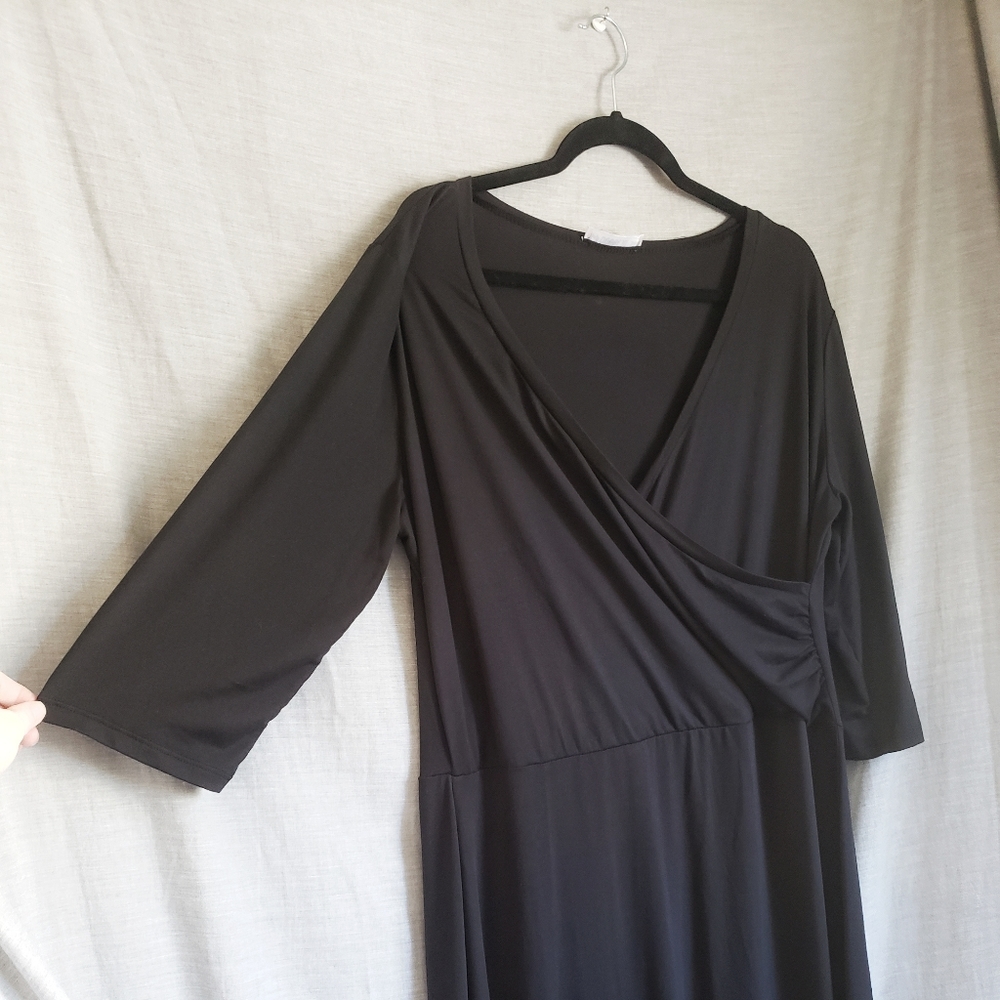 DOUBLJU - Black Mock-Wrap Maxi Dress